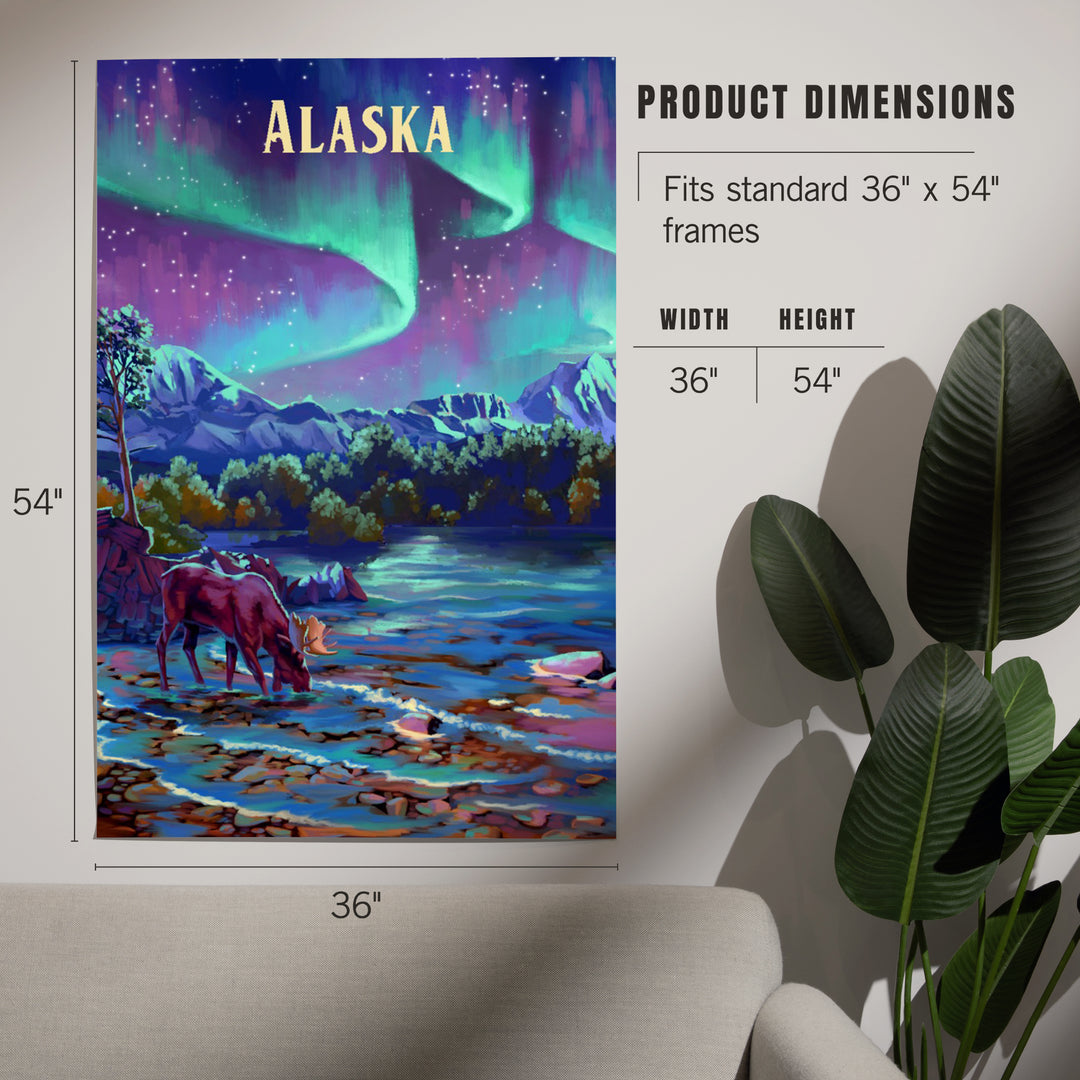 Alaska, Oil Painting, Northern Lights Lake, Art & Giclee Prints