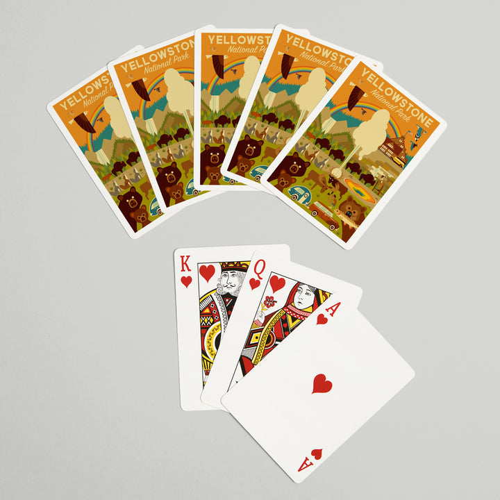 Playing Cards, Yellowstone National Park, Wyoming, Geometric National Park Series, 52 Card Deck with Jokers in Box, Unique Art