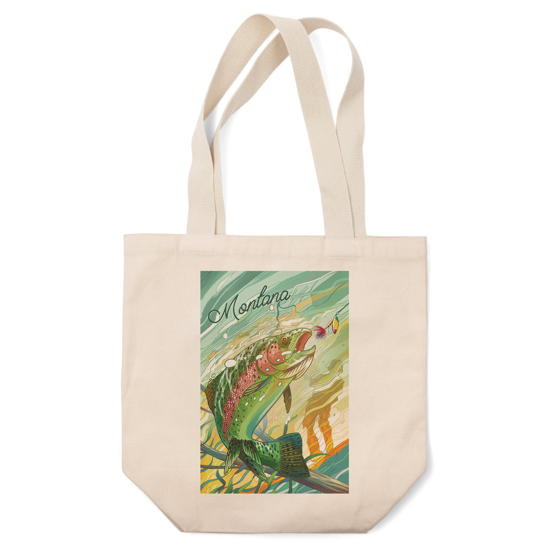 Montana, Fishing, Underwater Trout with Dry Fly canvas tote bag