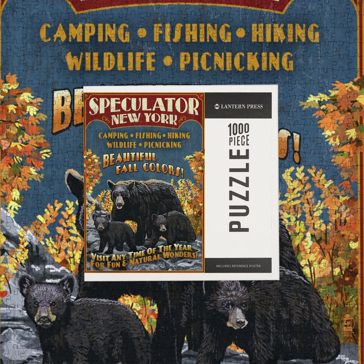 Speculator, New York, Black Bear Family Vintage Sign, 1000 Piece Jigsaw Puzzle
