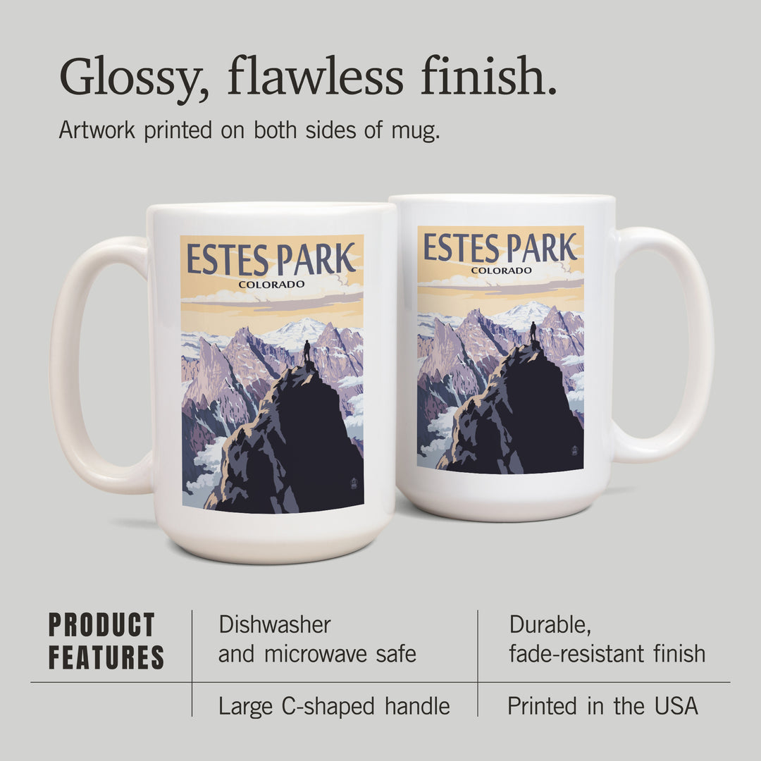 Estes Park, Colorado, Mountain Peaks, Lantern Press Artwork, Ceramic Mug