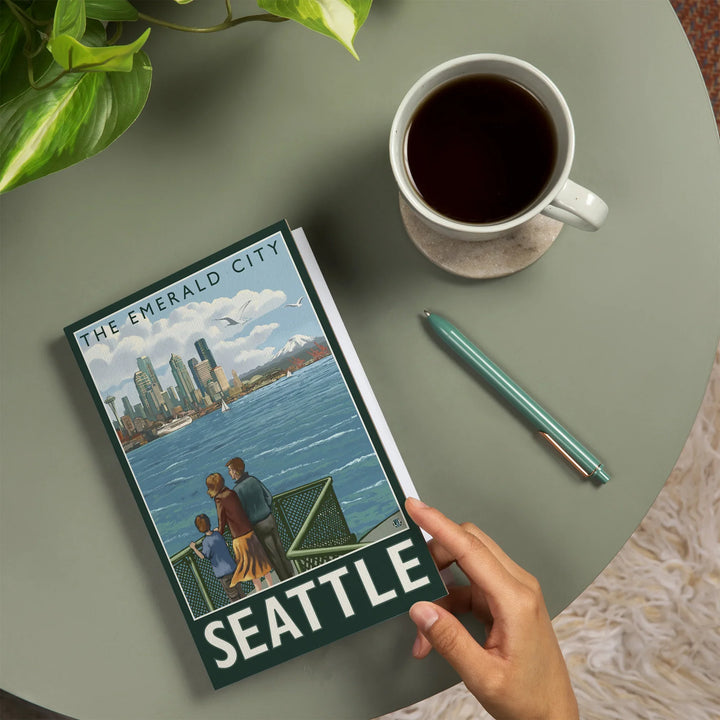 Lined 6x9 Journal, Seattle, Washington, Skyline, The Emerald City and Ferry, Lay Flat, 193 Pages, FSC paper