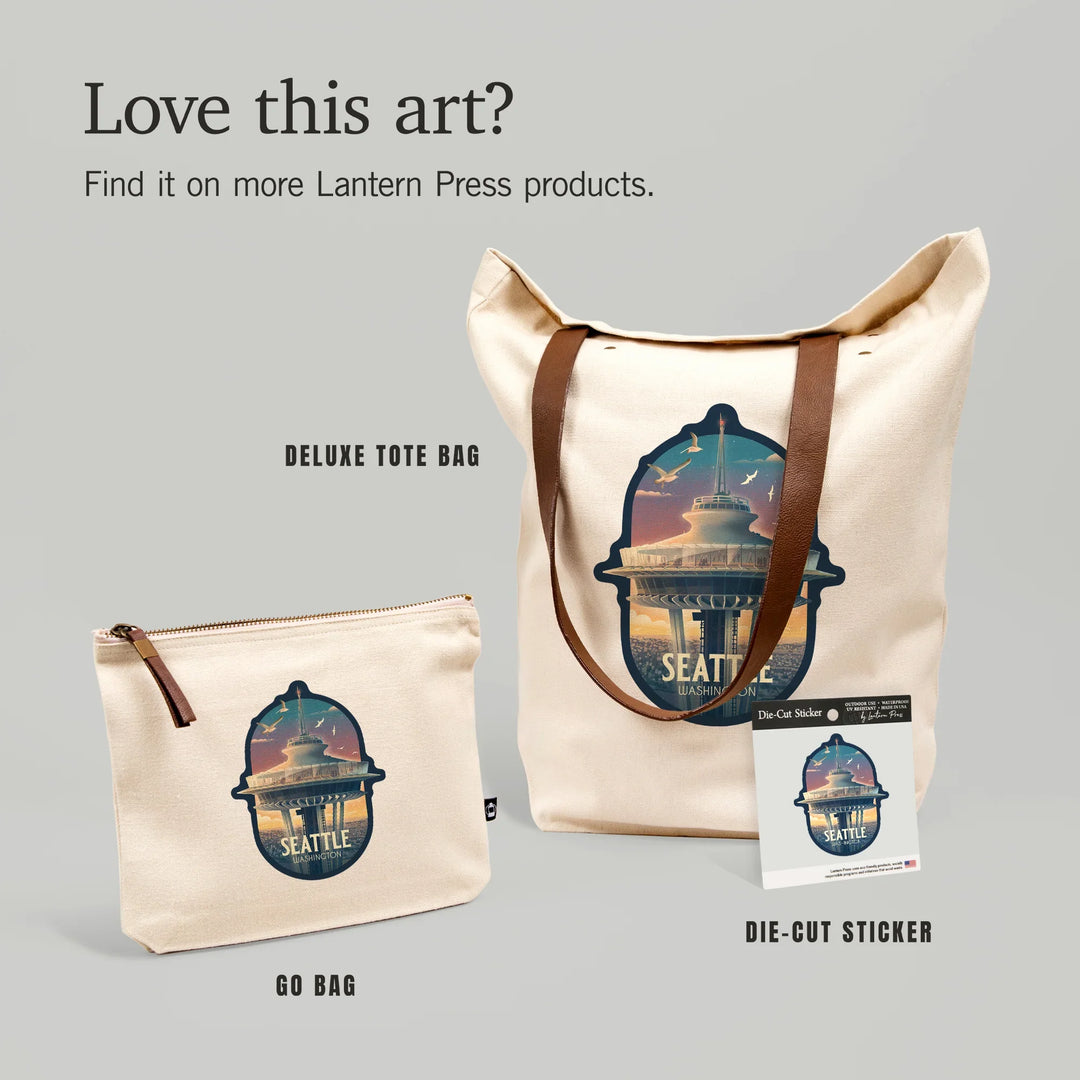 Seattle, Washington, Space Needle, Litho, Organic Cotton Zipper Pouch, Go Bag