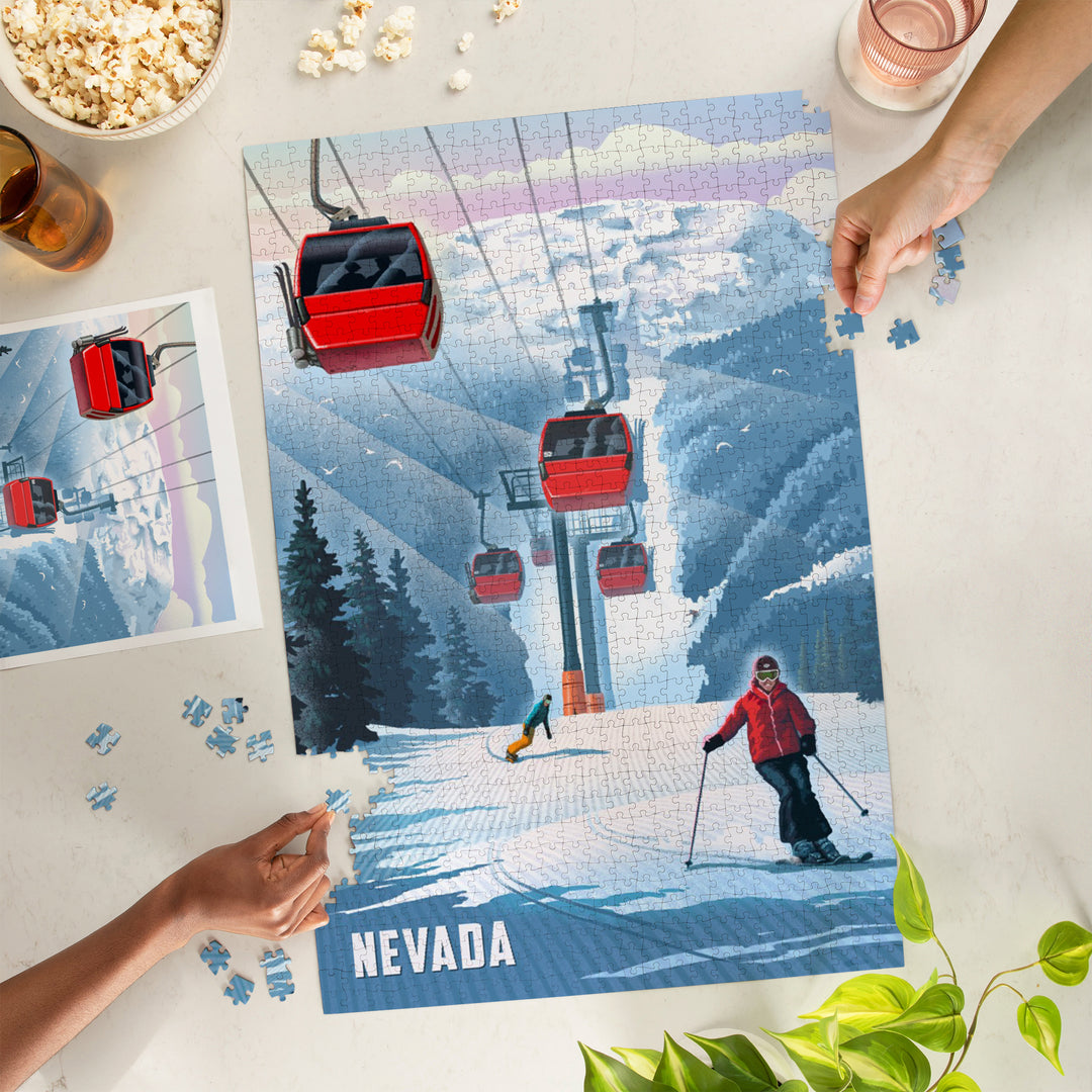Nevada, Lithograph, Gondolas, Red, 1000 Piece Jigsaw Puzzle
