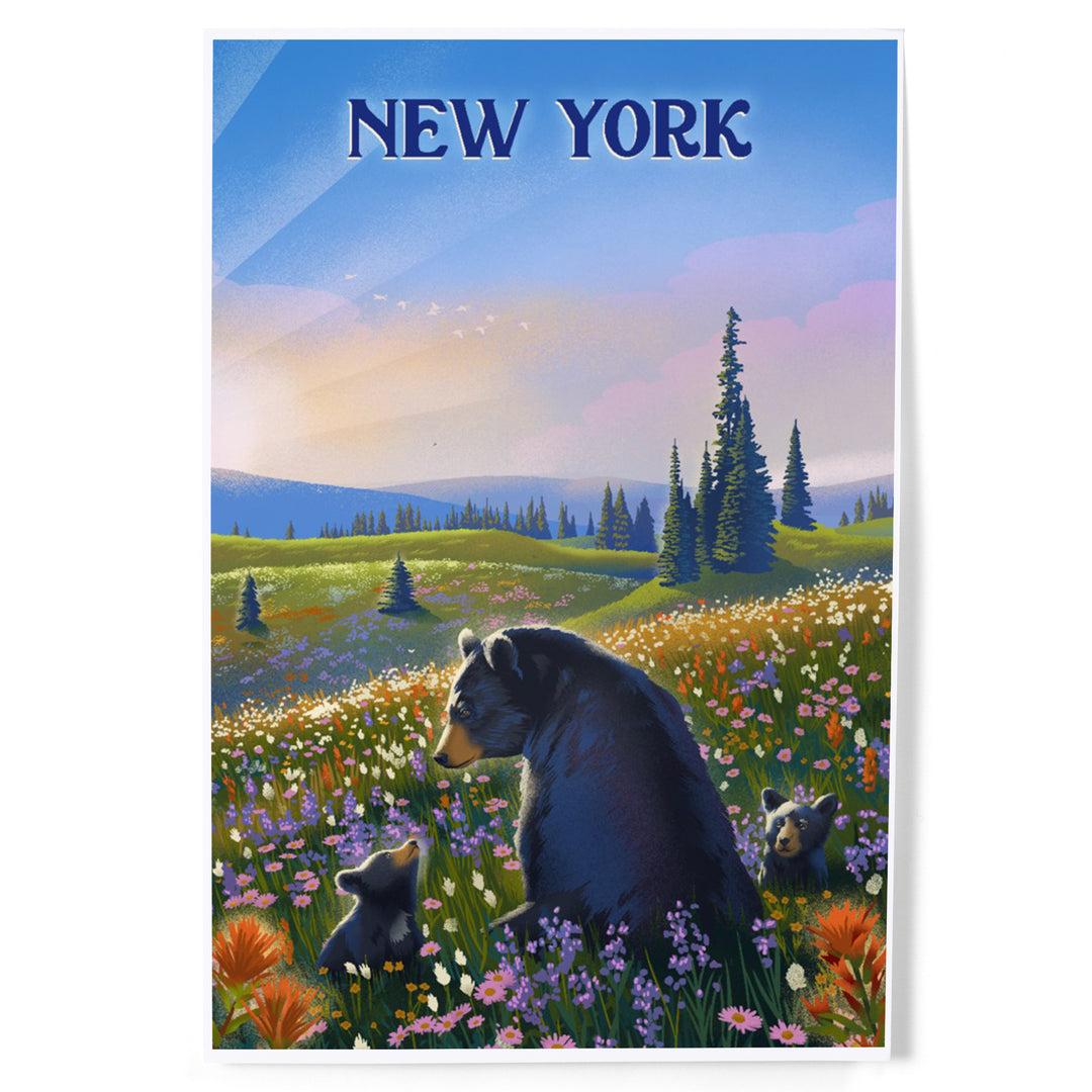 New York, Lithograph, Bear Family in Field