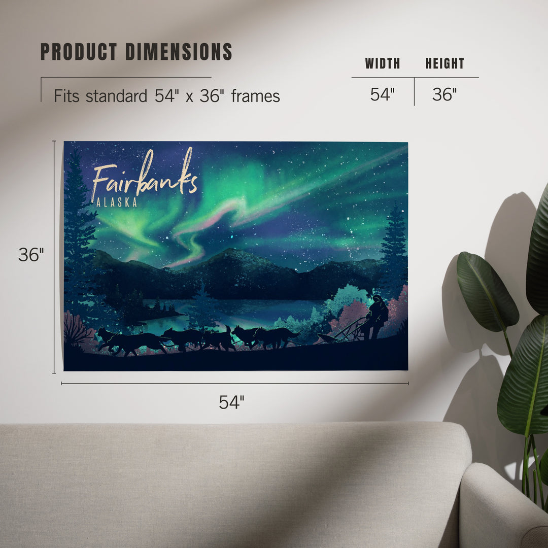 Fairbanks, Alaska, Lithograph, Northern Lights and Sled Dogs, Art & Giclee Prints