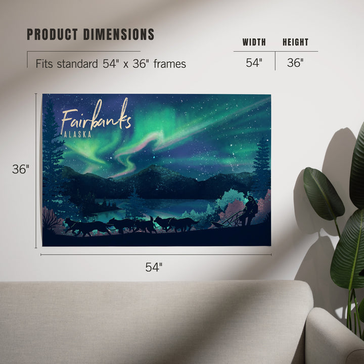 Fairbanks, Alaska, Lithograph, Northern Lights and Sled Dogs, Art & Giclee Prints