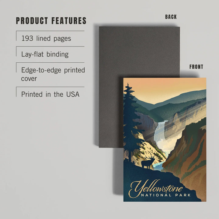 Lined 6x9 Journal, Yellowstone National Park, Yellowstone Falls, Lithograph, Lay Flat, 193 Pages, FSC paper