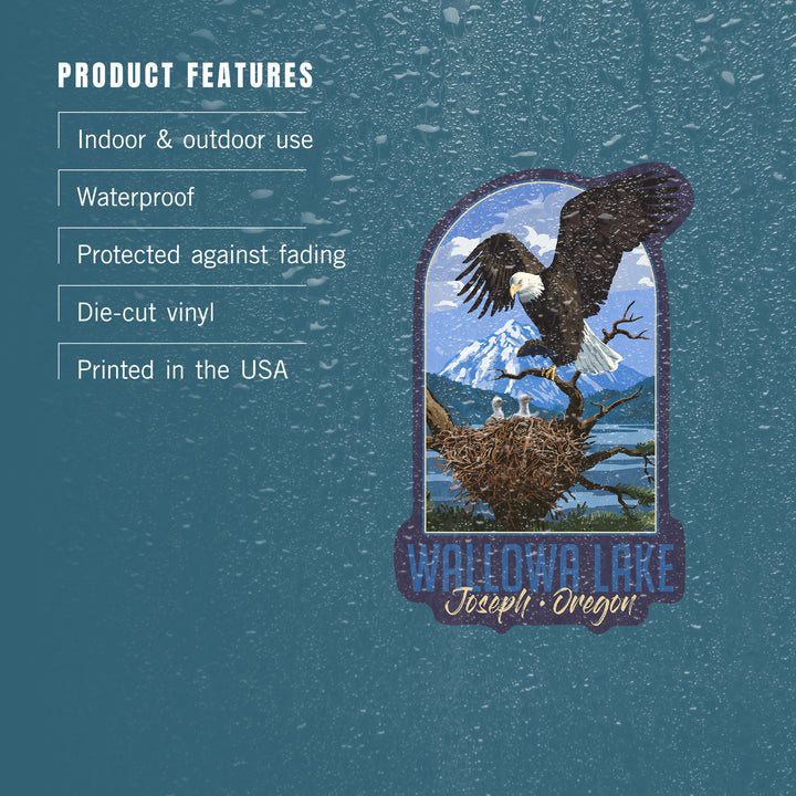 Joseph, Oregon, Eagle with Chicks, Contour, Lantern Press Artwork, Vinyl Sticker