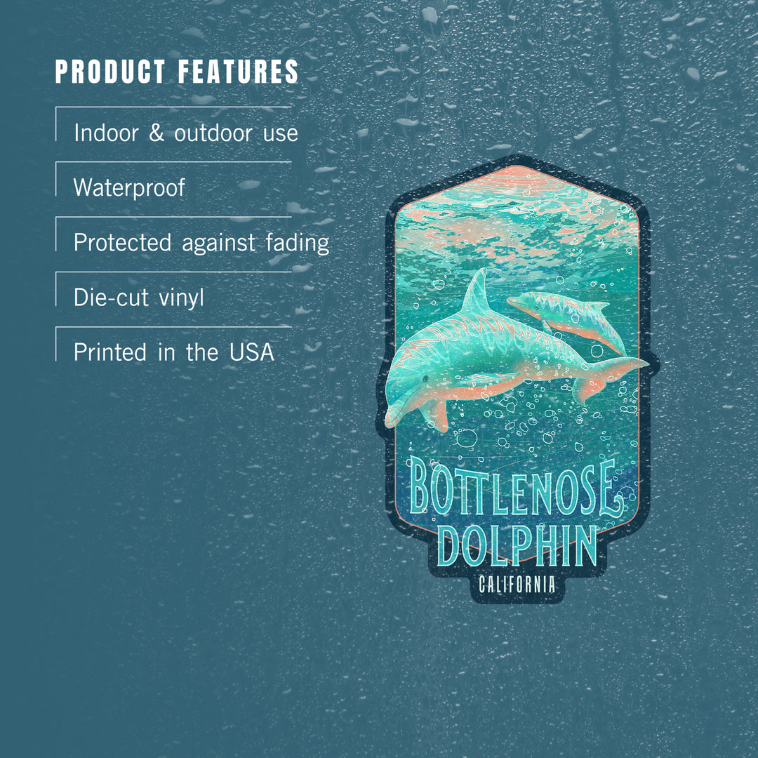 California, Fluid Linework, Bottlenose Dolphin, Contour, Vinyl Sticker