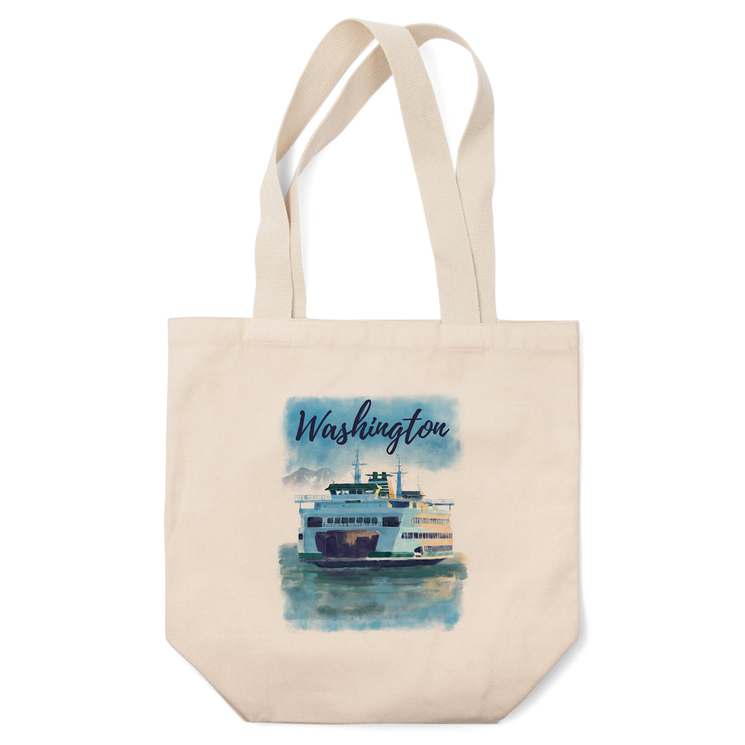 Washington, Watercolor, Ferry, Tote Bag