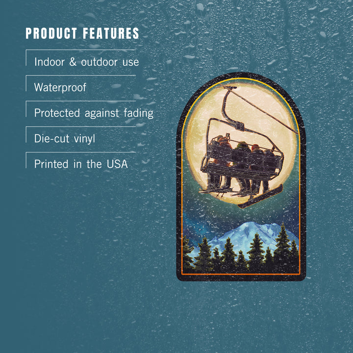 Ski Lift and Full Moon with Snowboarder, Vinyl Sticker