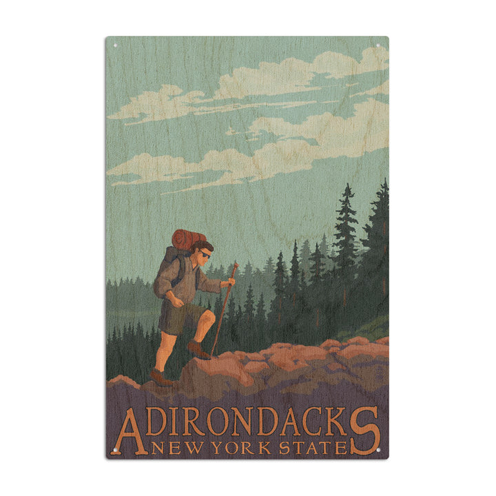 Adirondacks, New York, Hiker on Mountain, Lantern Press Artwork, Wood Signs and Postcards