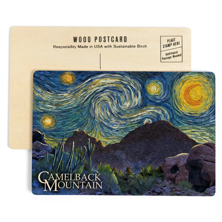Phoenix, Arizona, Starry Night, Camelback Mountain, Wood Sign and Postcards