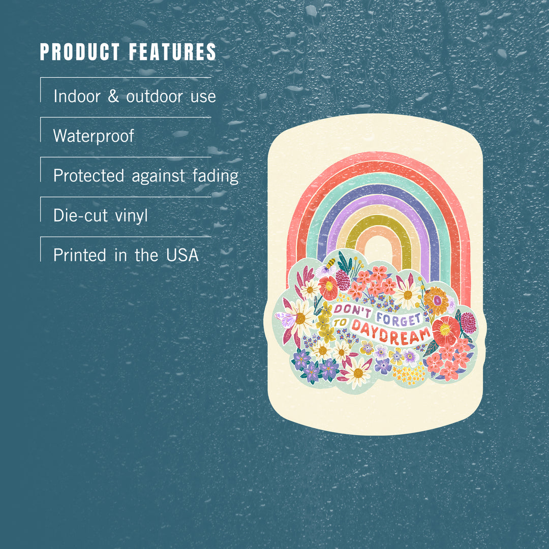 Don't Forget To Daydream, Rainbow, Flowers, Vinyl Sticker