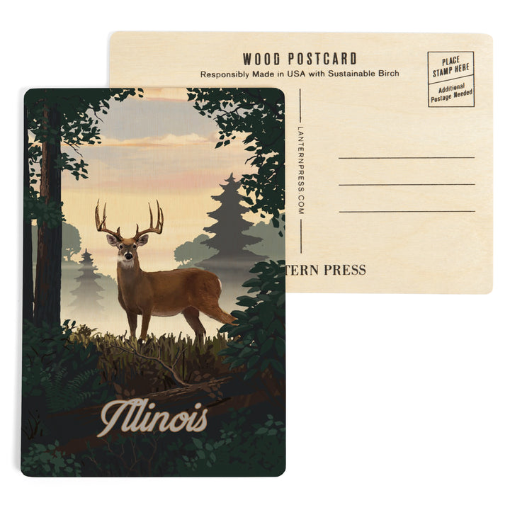 Illinois, Painterly, Deer and Sunrise, Wood Sign and Postcards