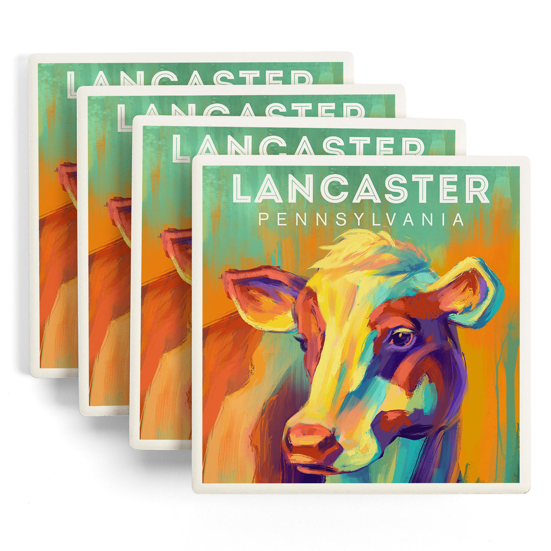 Lancaster, Pennsylvania, Vivid, Cow, Coaster Set