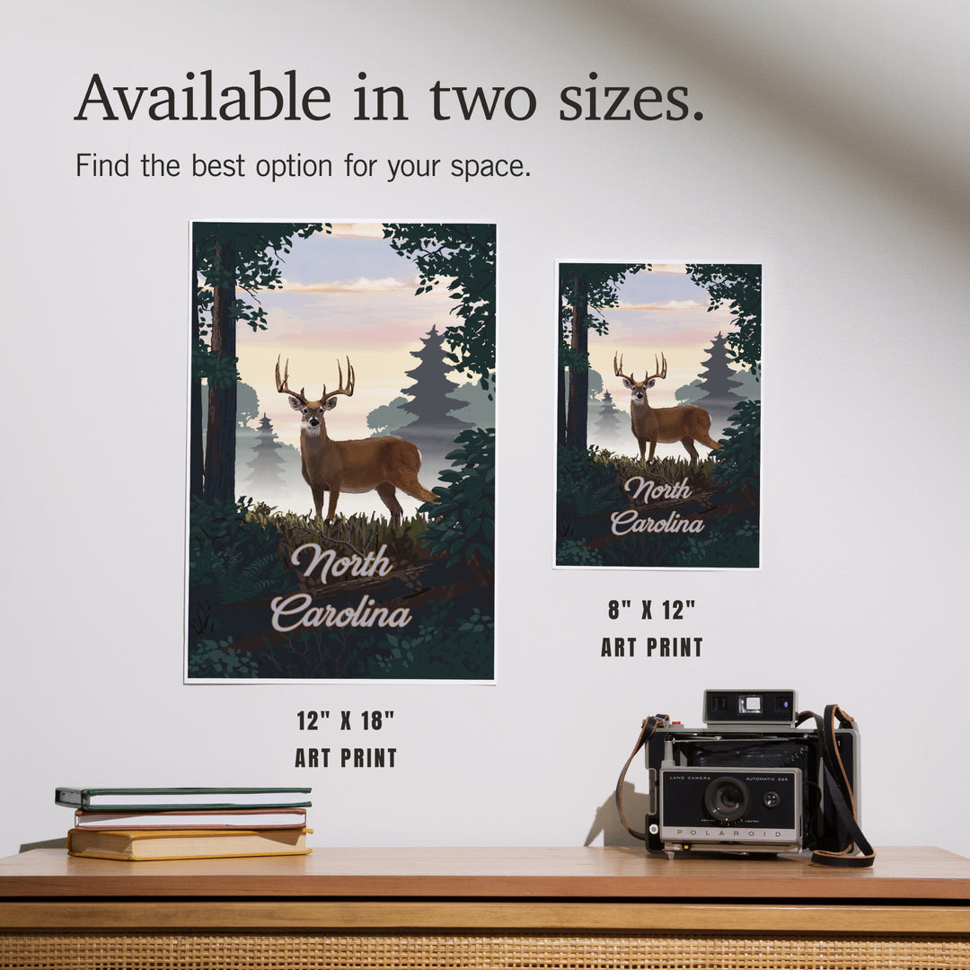 North Carolina, Painterly, Deer and Sunrise, Art & Giclee Prints