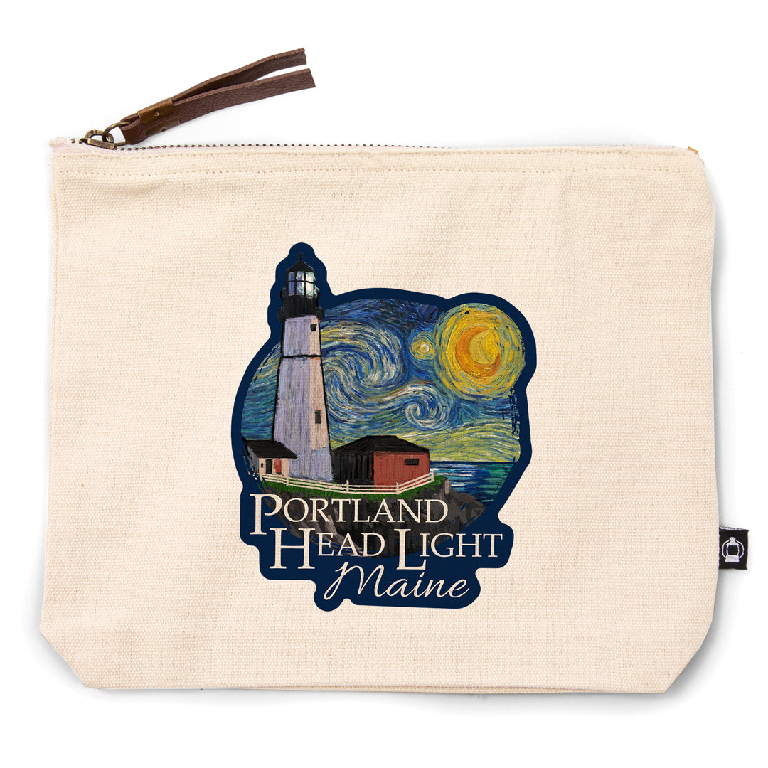 Portland Head Lighthouse, Maine, Starry Night, Contour, Lantern Press Artwork, Accessory Go Bag