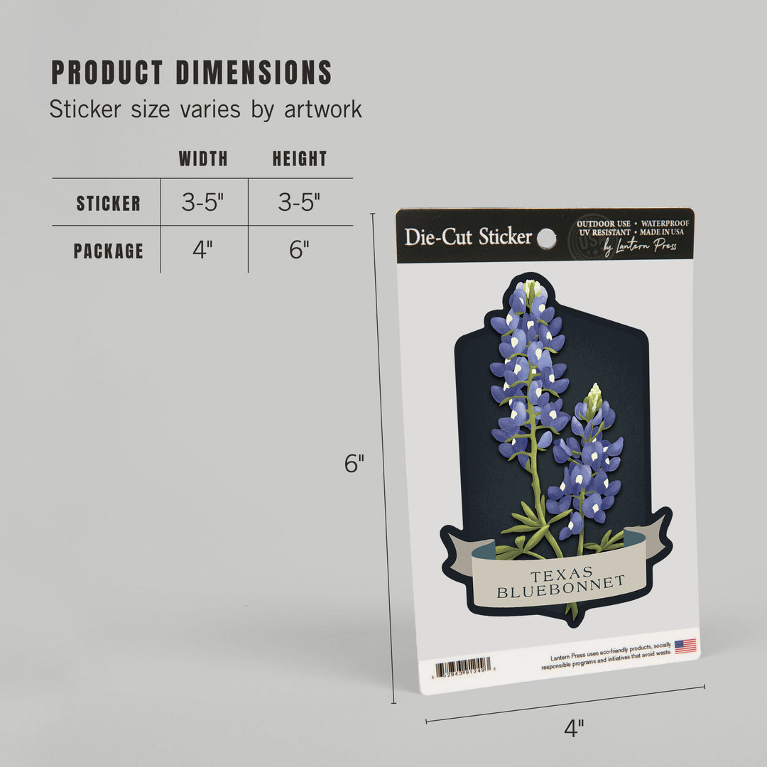 Vintage Flora Noir, Texas Bluebonnet, Vinyl Sticker