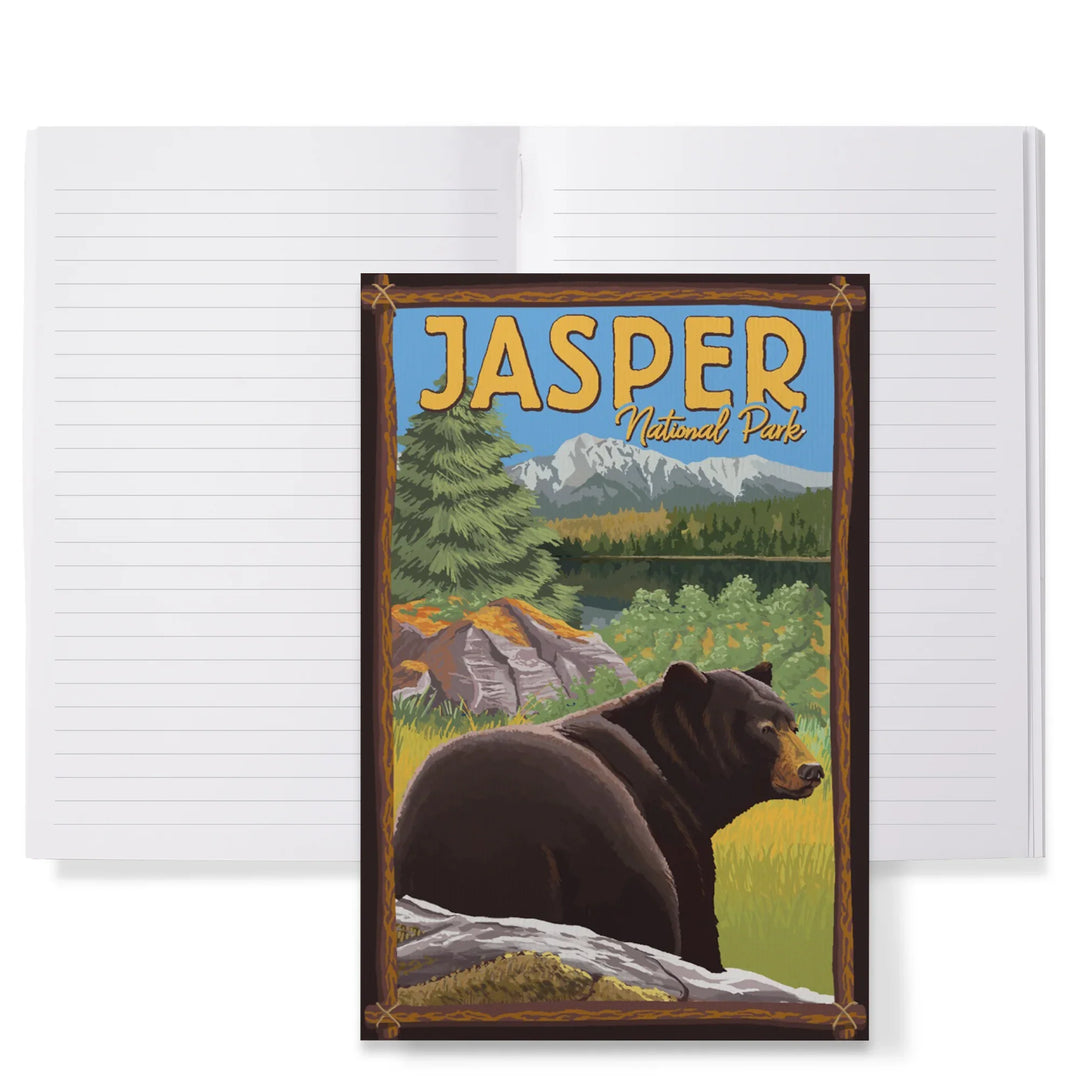 Lined 6x9 Journal, Jasper National Park, Canada, Bear in Forest, Lay Flat, 193 Pages, FSC paper