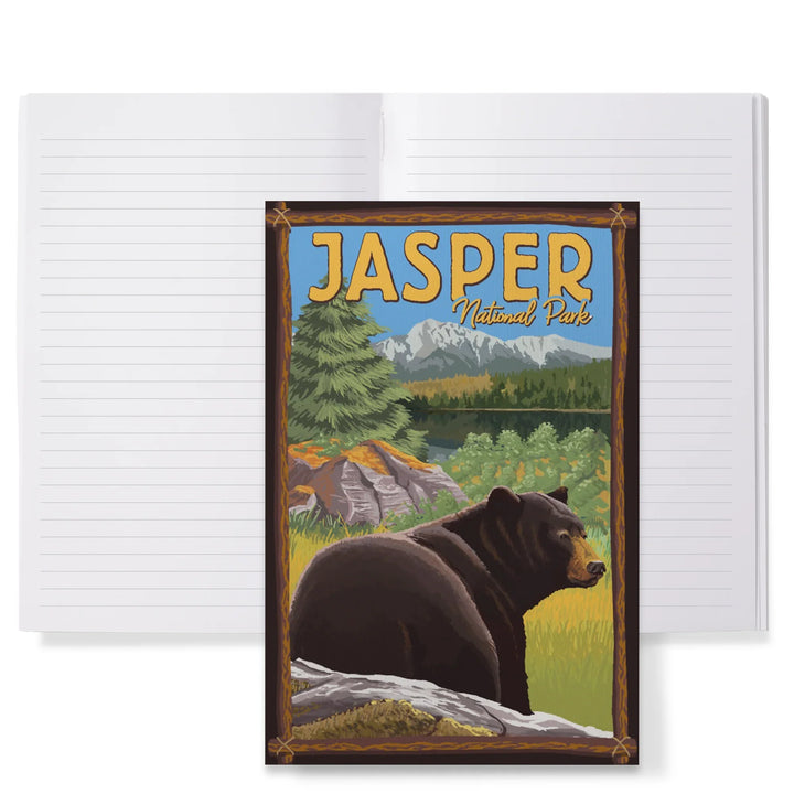 Lined 6x9 Journal, Jasper National Park, Canada, Bear in Forest, Lay Flat, 193 Pages, FSC paper