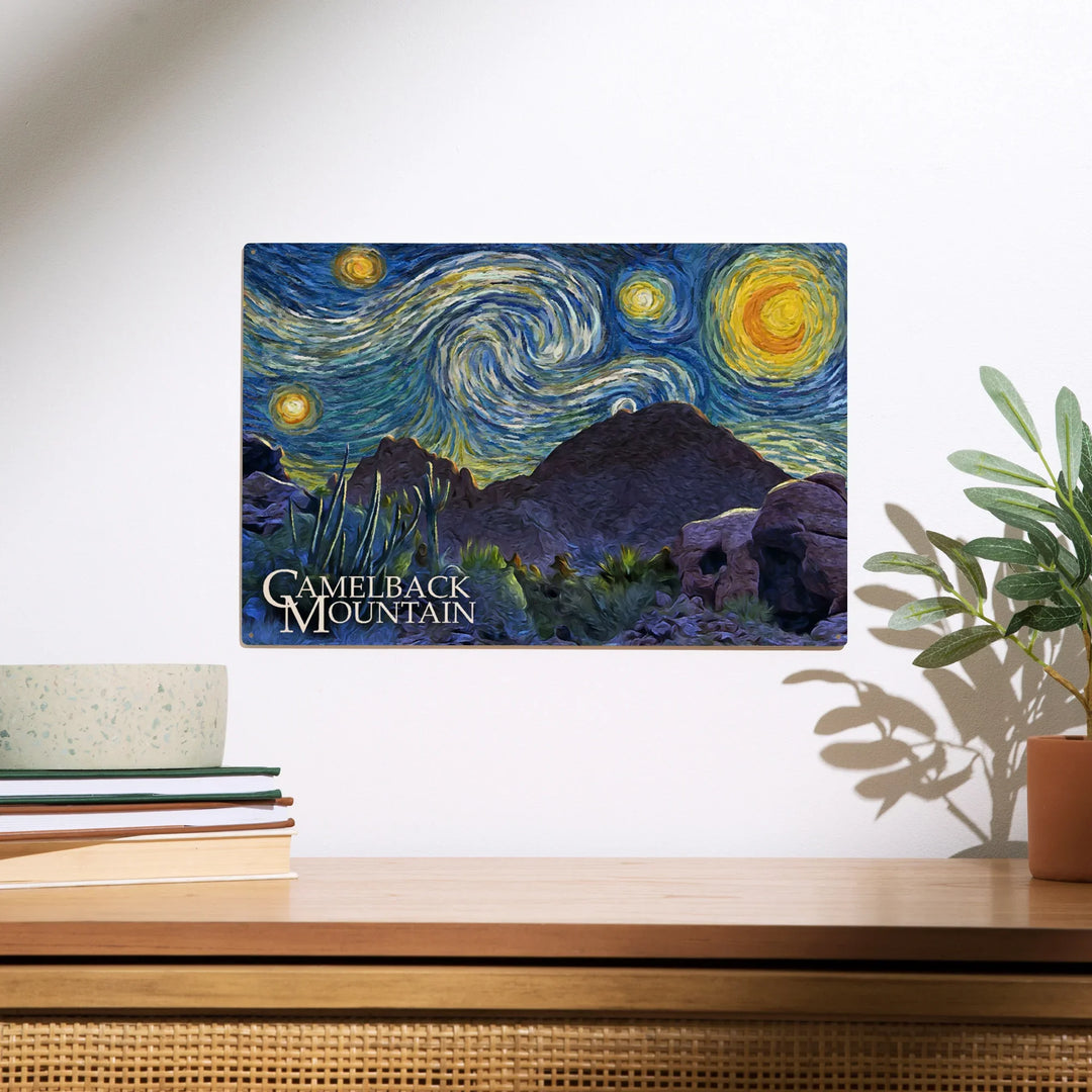 Phoenix, Arizona, Starry Night, Camelback Mountain, Wood Sign and Postcards