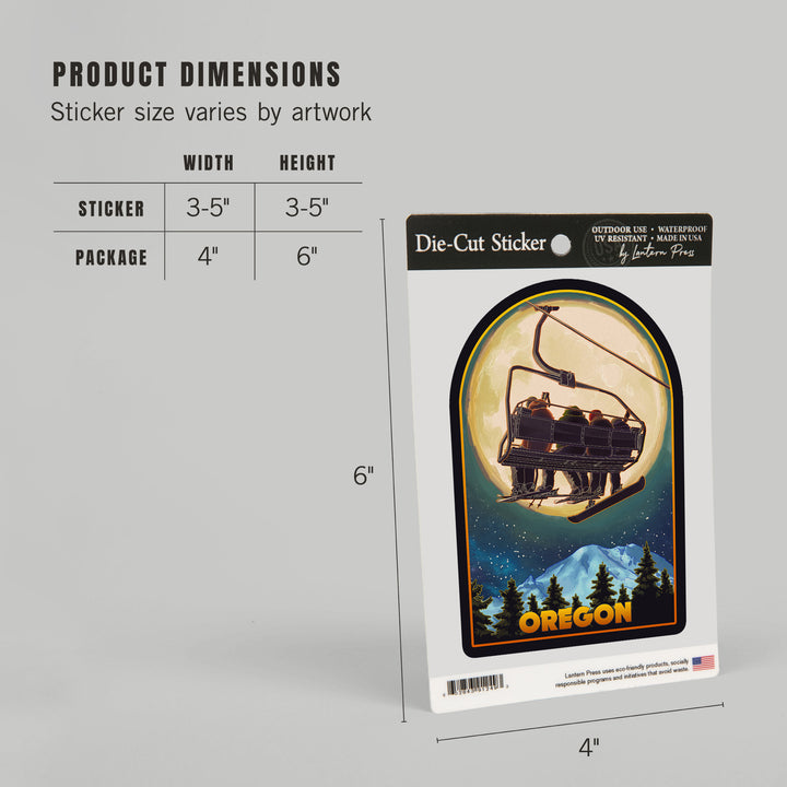 Oregon, Ski Lift and Full Moon Snowboarder, Vinyl Sticker