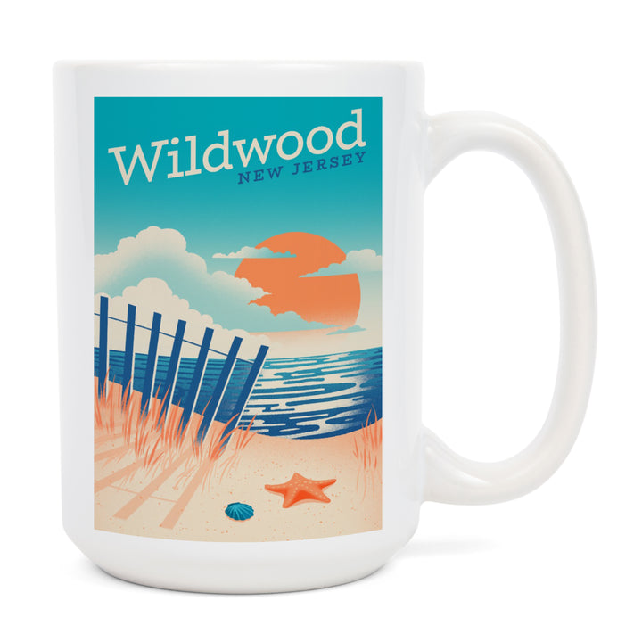 Wildwood, New Jersey, Sun-faded Shoreline Collection, Glowing Shore, Beach Scene, Ceramic Mug