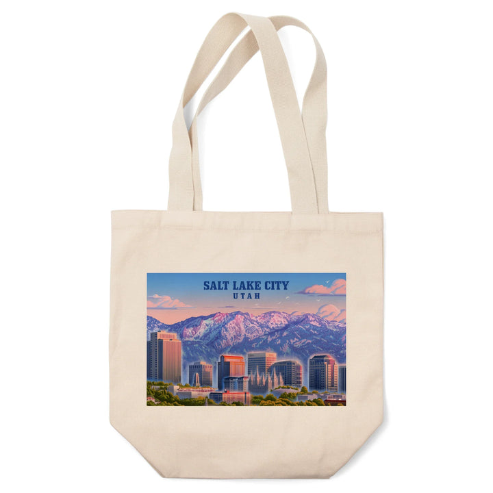 Salt Lake City, Utah, Lithograph, Skyline, Tote Bag