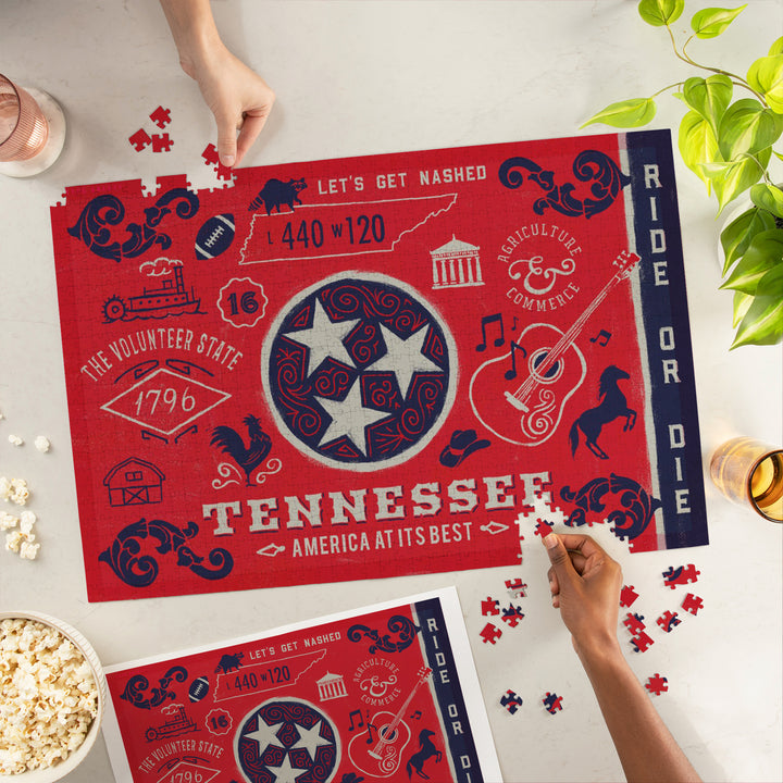 Tennessee, Illustrated State Flag, State Series, 1000 Piece Jigsaw Puzzle