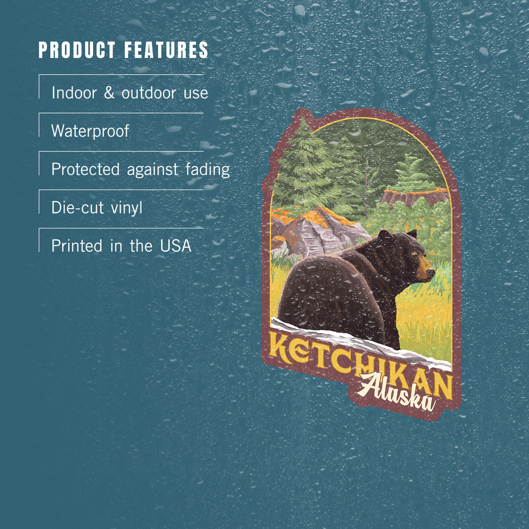 Ketchikan, Alaska, Bear in Forest, Contour, Vinyl Sticker