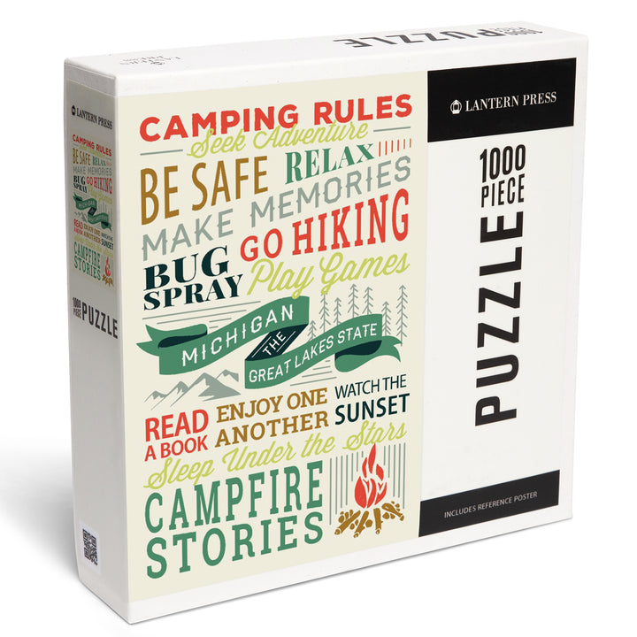 Lake Michigan, The Great Lakes State, Camping Rules, Typography Stacked, Jigsaw Puzzle