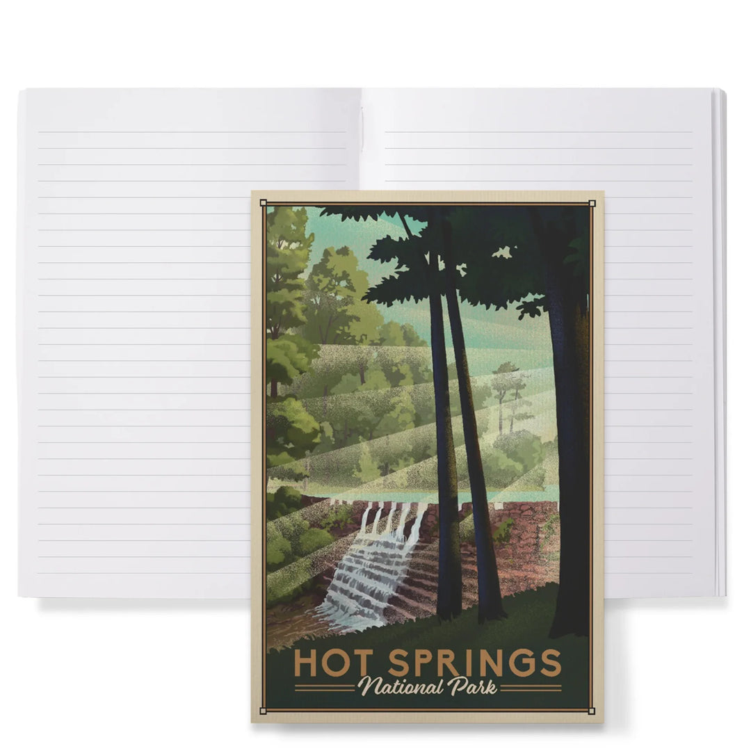 Lined 6x9 Journal, Hot Springs National Park, Lithograph, Lay Flat, 193 Pages, FSC paper