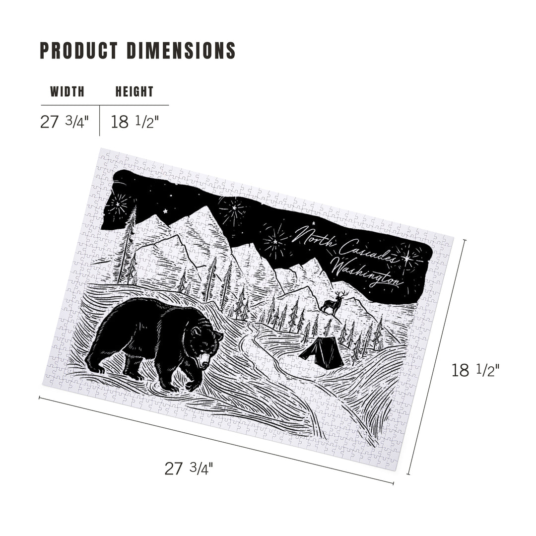 North Cascades, Washington, Mountain Scene with Bear, Jigsaw Puzzle