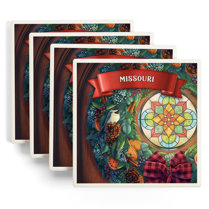 Missouri, Front Door with Christmas Wreath, Coasters