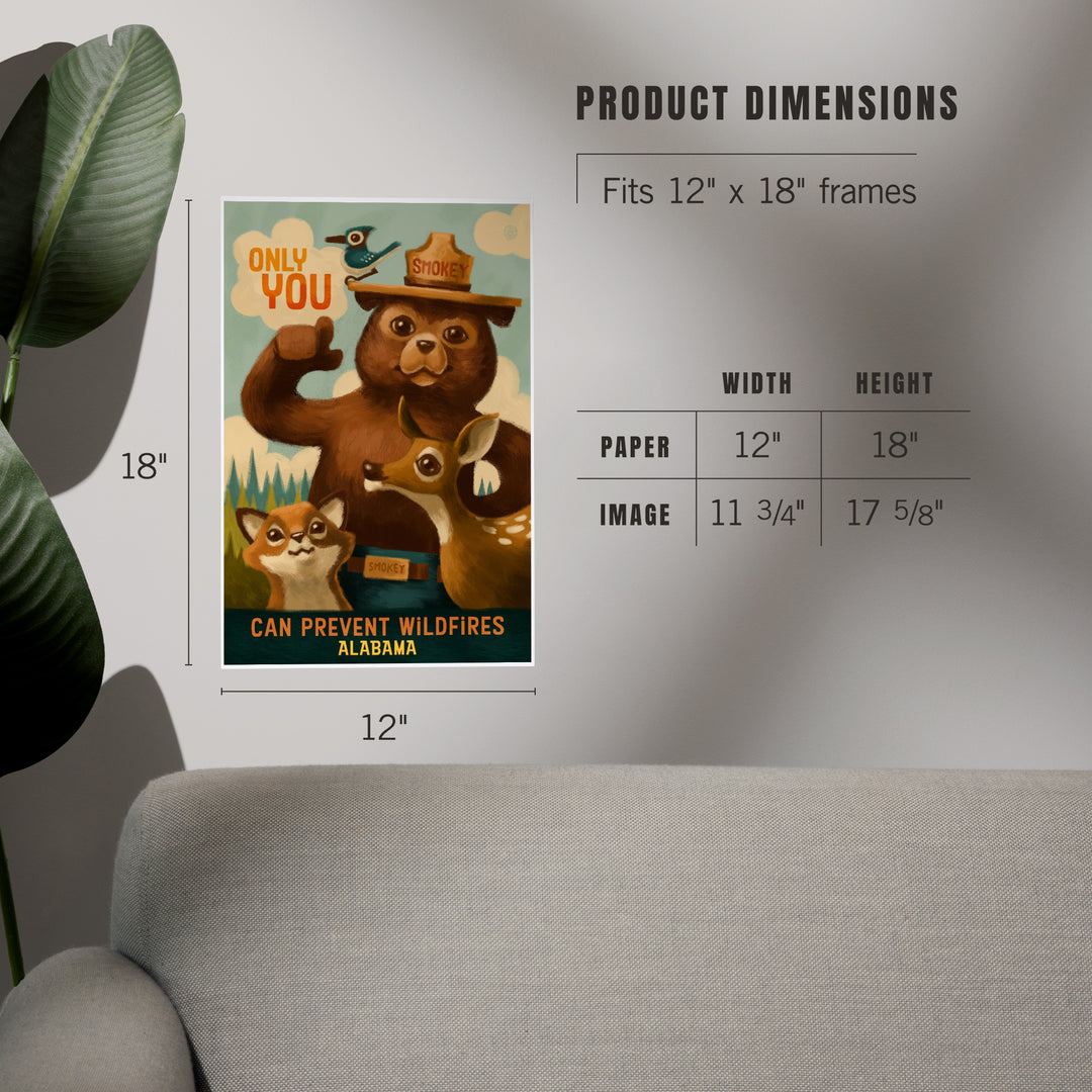 Alabama, Oil Painting, Smokey Bear, Only You Can Prevent Wildfires, Art & Giclee Prints