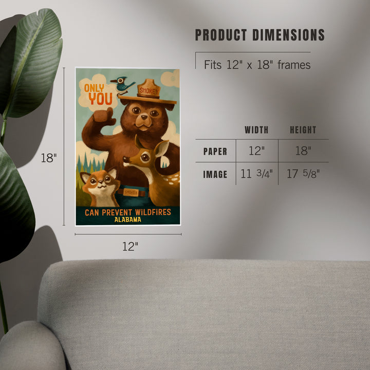 Alabama, Oil Painting, Smokey Bear, Only You Can Prevent Wildfires, Art & Giclee Prints