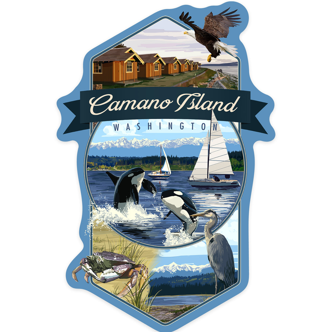 Camano Island, Washington, Montage, Contour, Vinyl Sticker