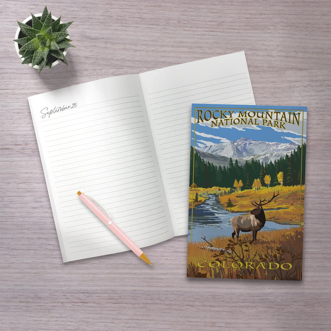 Lined 6x9 Journal, Rocky Mountain National Park, Colorado, Mummy Range, Elk, Lay Flat, 193 Pages, FSC paper