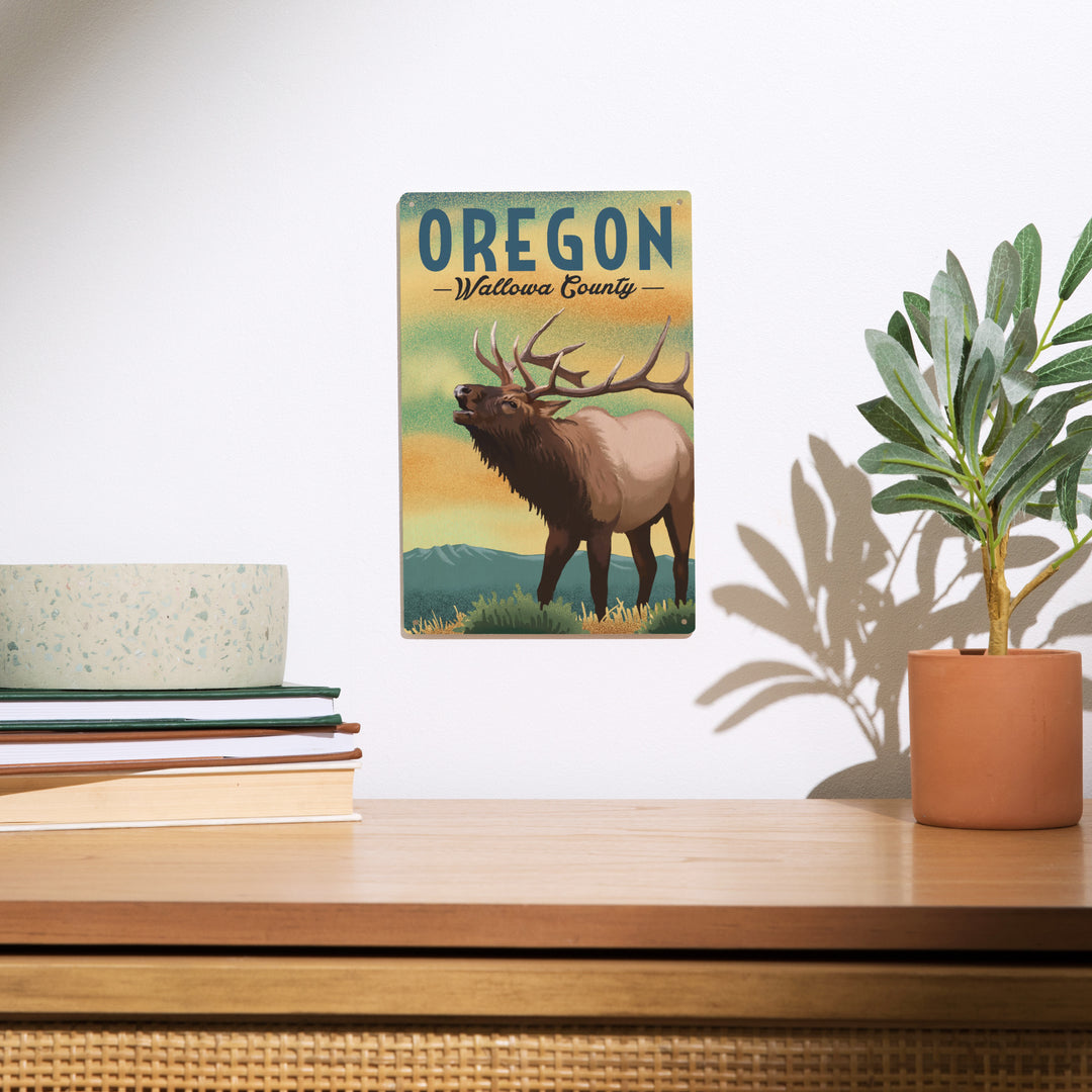 Wallowa County, Oregon, Elk, Lithograph, Lantern Press Artwork, Wood Signs and Postcards