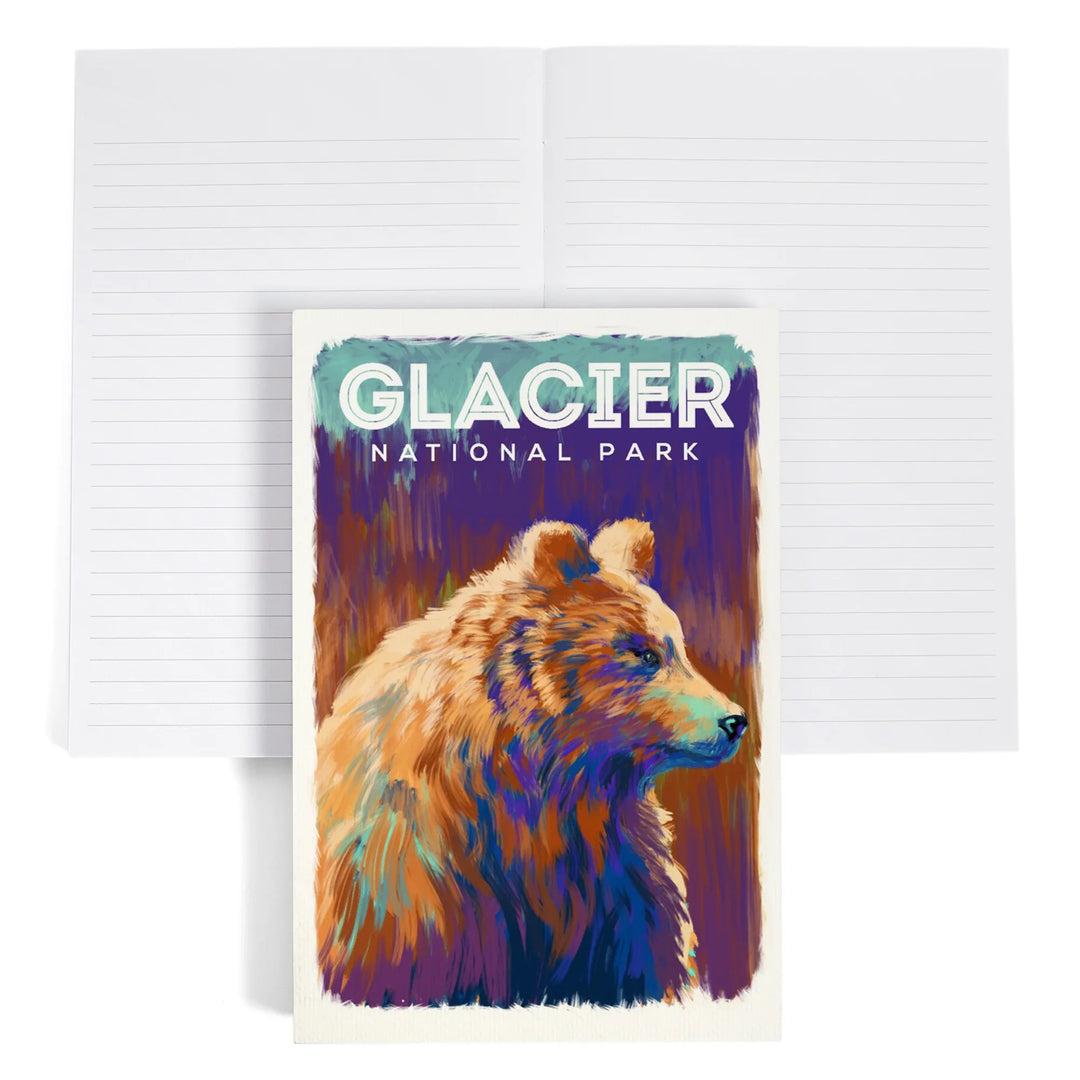 Lined 6x9 Journal, Glacier National Park, Montana, Vivid Grizzly Bear, Lay Flat, 193 Pages, FSC paper