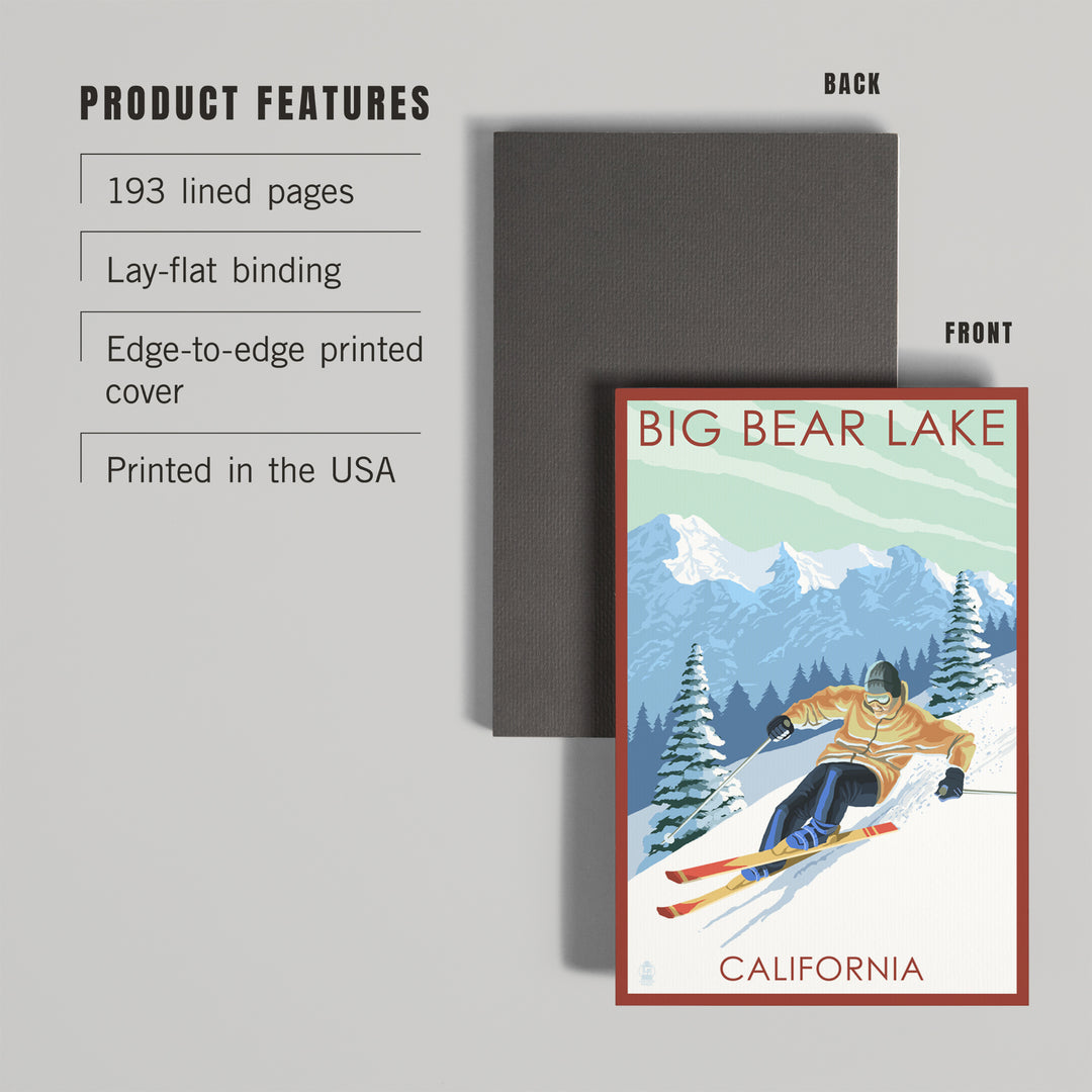 Lined 6x9 Journal, Big Bear Lake, California, Downhill Skier, Lay Flat, 193 Pages, FSC paper