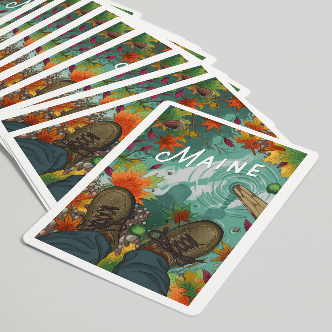 Playing Cards, Maine, Embrace the Elements Hiking, Fall Colors, 52 Card Deck with Jokers in Box, Unique Art