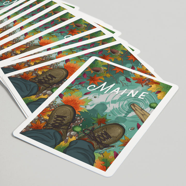 Playing Cards, Maine, Embrace the Elements Hiking, Fall Colors, 52 Card Deck with Jokers in Box, Unique Art