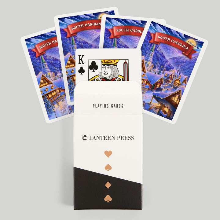 Playing Cards, South Carolina, Sleepy Winter Village, 52 Card Deck with Jokers in Box, Unique Art