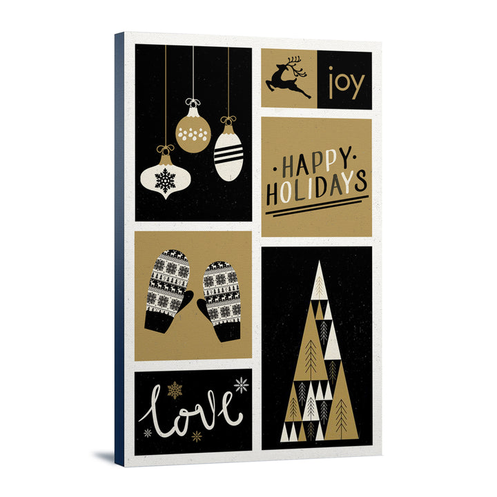 Christmas, Checkerboard, Lantern Press Artwork, Stretched Canvas