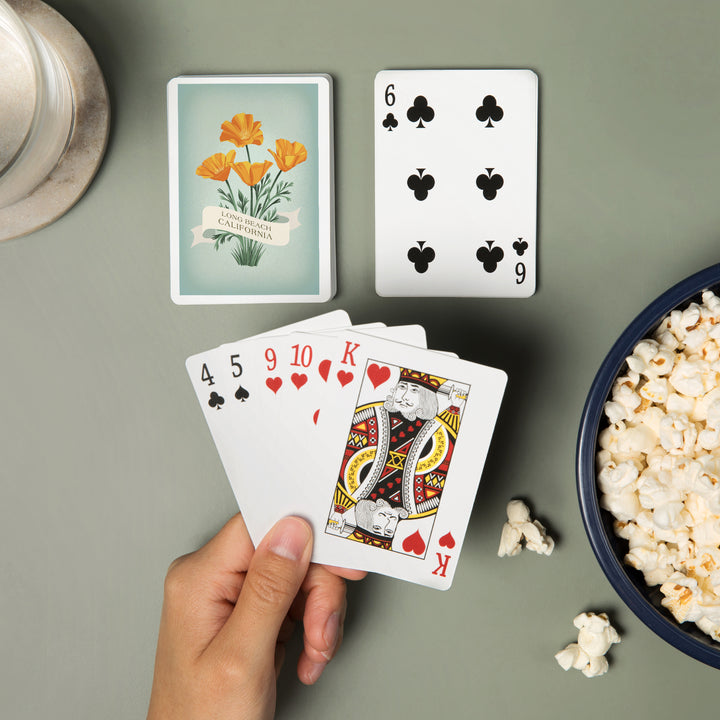 Playing Cards, Long Beach, California, Vintage Flora, California Poppy, 52 Card Deck with Jokers in Box, Unique Art