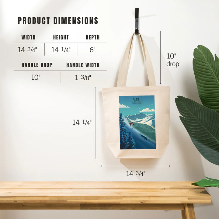 Vail, Colorado, Lithograph, Downhill Skier, Tote Bag