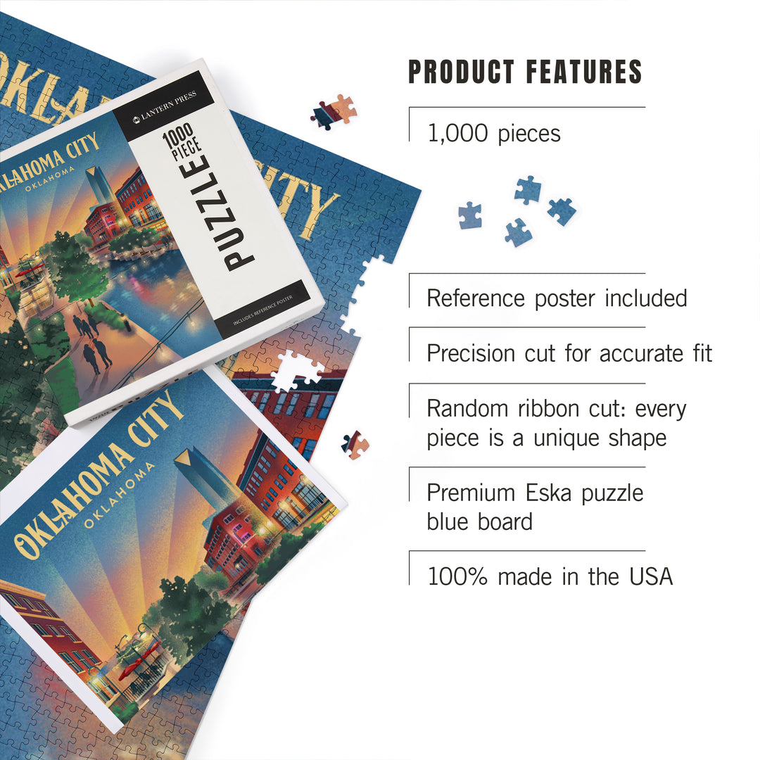 Oklahoma City, Oklahoma, Lithograph, River Walk, 1000 Piece Jigsaw Puzzle